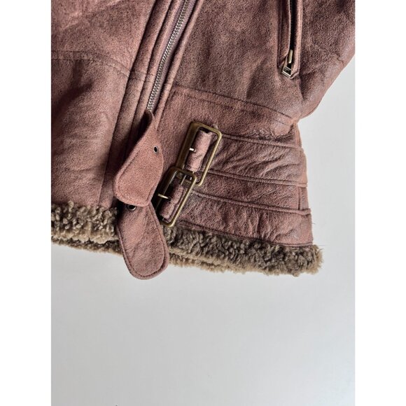 Vintage 90's ALDO Brown Sheepskin Leather Shearling Moto Biker Jacket, Size M - Picture 12 of 16